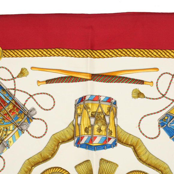 HERMES Carre 90 LES TAMBOURS Scarf Silk Red Auth 59263 - Picture 3 of 16